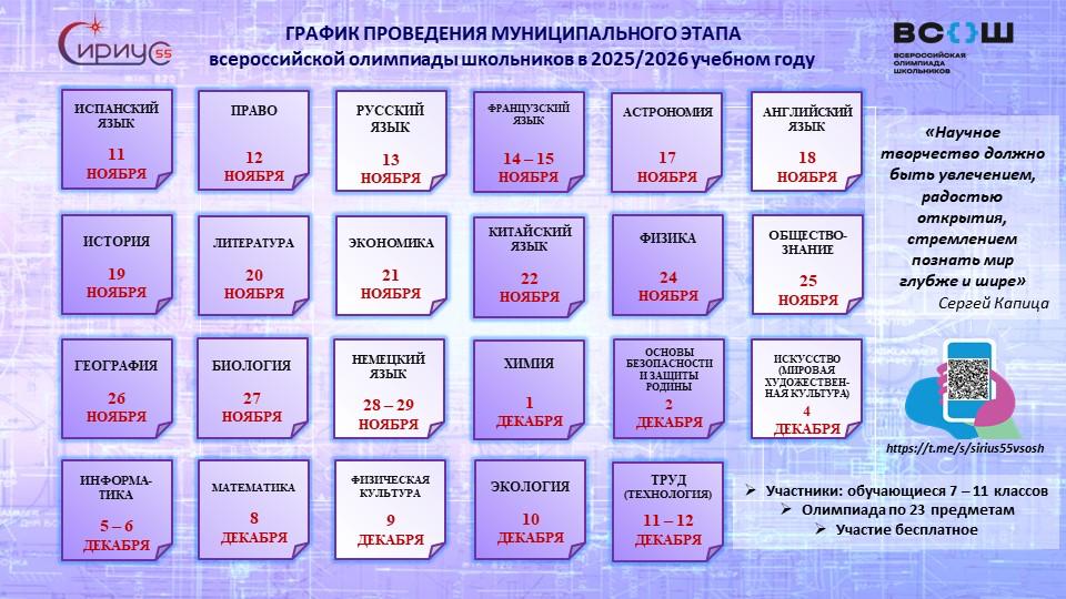 С 11 ноября стартует муниципальный этап всероссийской олимпиады школьников в Омской области