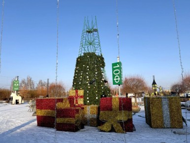 У омской «Меги» идет установка большой новогодней ели