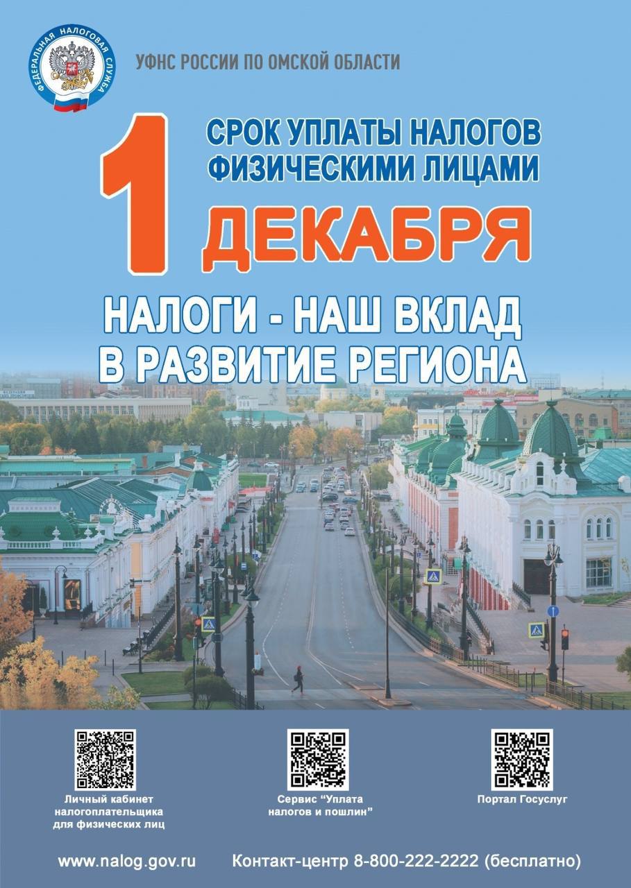 Омичи, напоминаем о сроках уплаты налогов