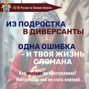 Следственное управление СК России по Омской области предостерегает подростков от вовлечения в противоправную деятельность