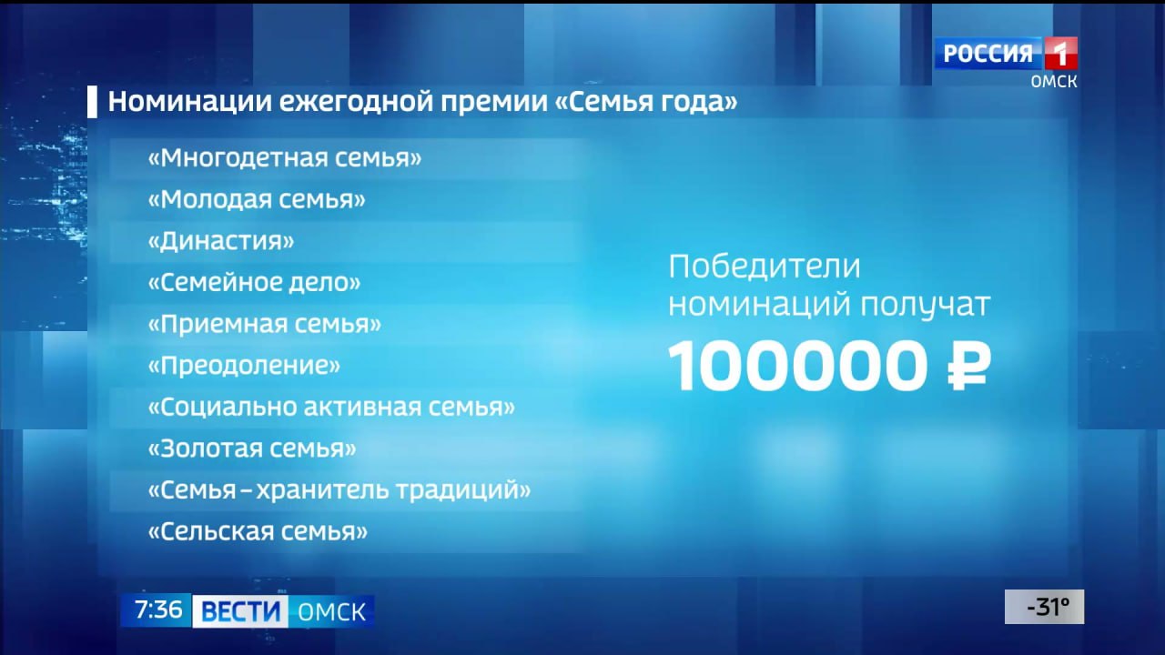 В Омской области стартовал приём документов на соискание ежегодной премии Губернатора «Семья года»
