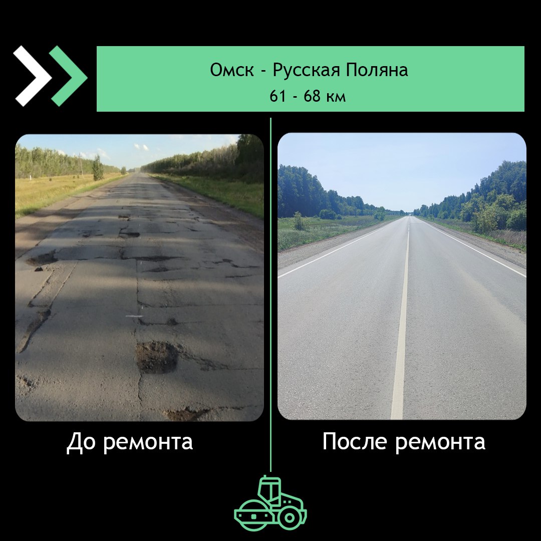 Продолжает нашу рубрику «До - После» и сегодня посмотрим как изменился участок дороги Омск - Русская Поляна