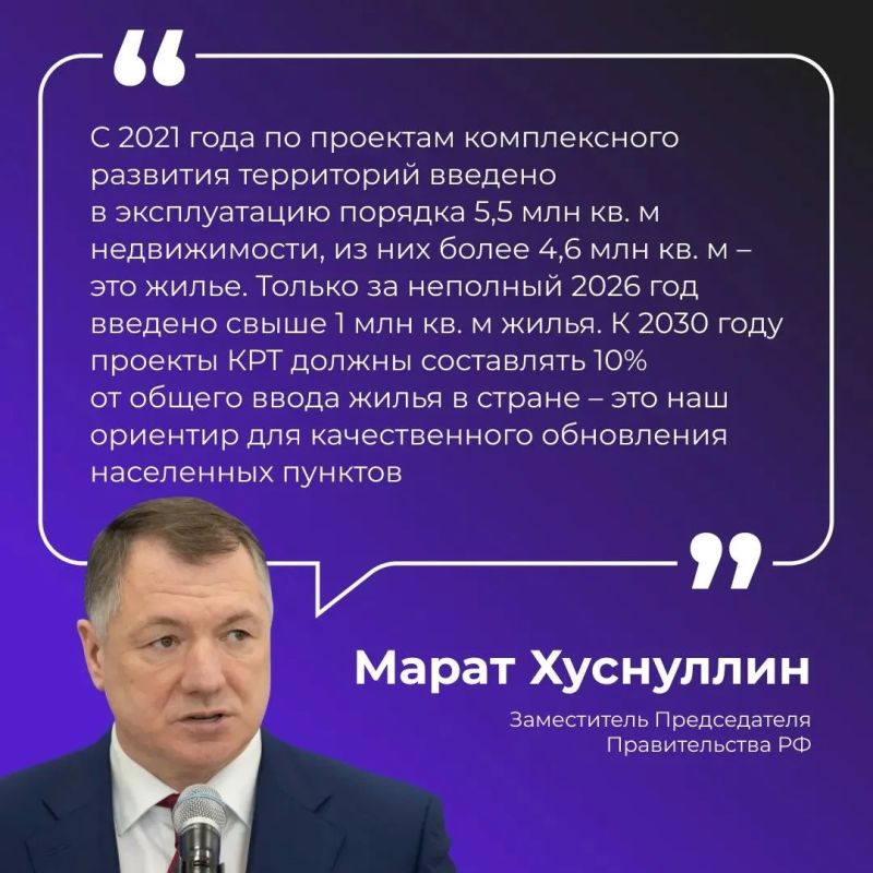 По проектам комплексного развития территорий введено в эксплуатацию 5,5 млн кв. м недвижимости